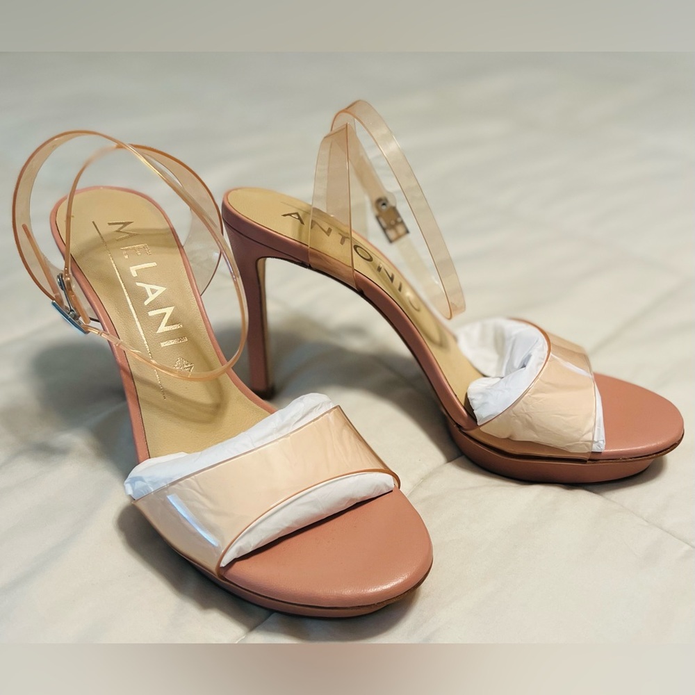 Antonio Melani Clear Vinyl Ankle Strap Platform Heels